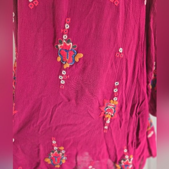 Free People Magenta Embroidered Long Sleeve Mini Semi Backless Dress - Picture 4 of 11